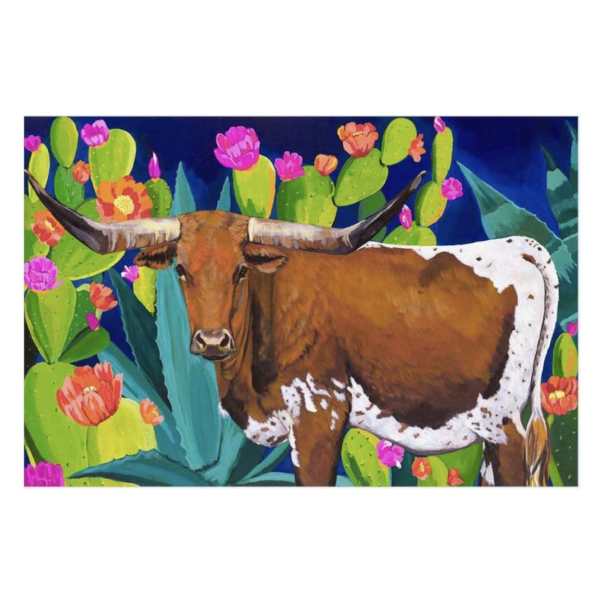 "Longhorn and Cacti" 24in x 36in Original Painting By Sarah Donovan