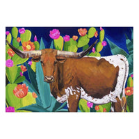"Longhorn and Cacti" 24in x 36in Original Painting By Sarah Donovan
