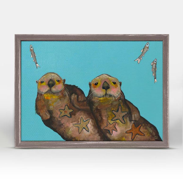 GB-NB45156-Eli-Halpin-Holding-Hands-Otters-rustic-natural-mini-framed-canvas-7"x5"