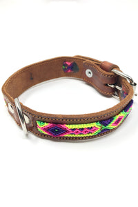 Colorful Pink/Purple Leather Pet Collar: Small