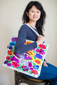 Sugar Skull Skeleton Embroidered Tote Bag