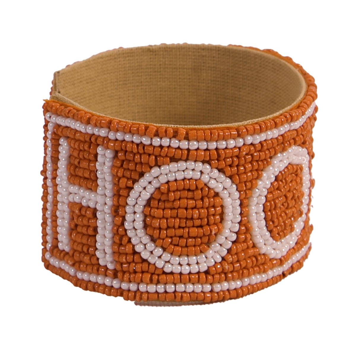 Texas Hook 'em Beaded Cuff in Burnt Orange and White by Desden