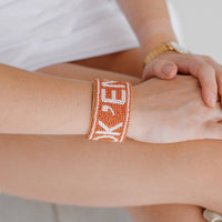 Texas Hook 'em Beaded Cuff in Burnt Orange and White by Desden