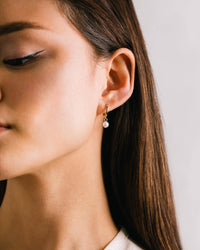 Amari Pearl Huggie Drop Hoop Earrings