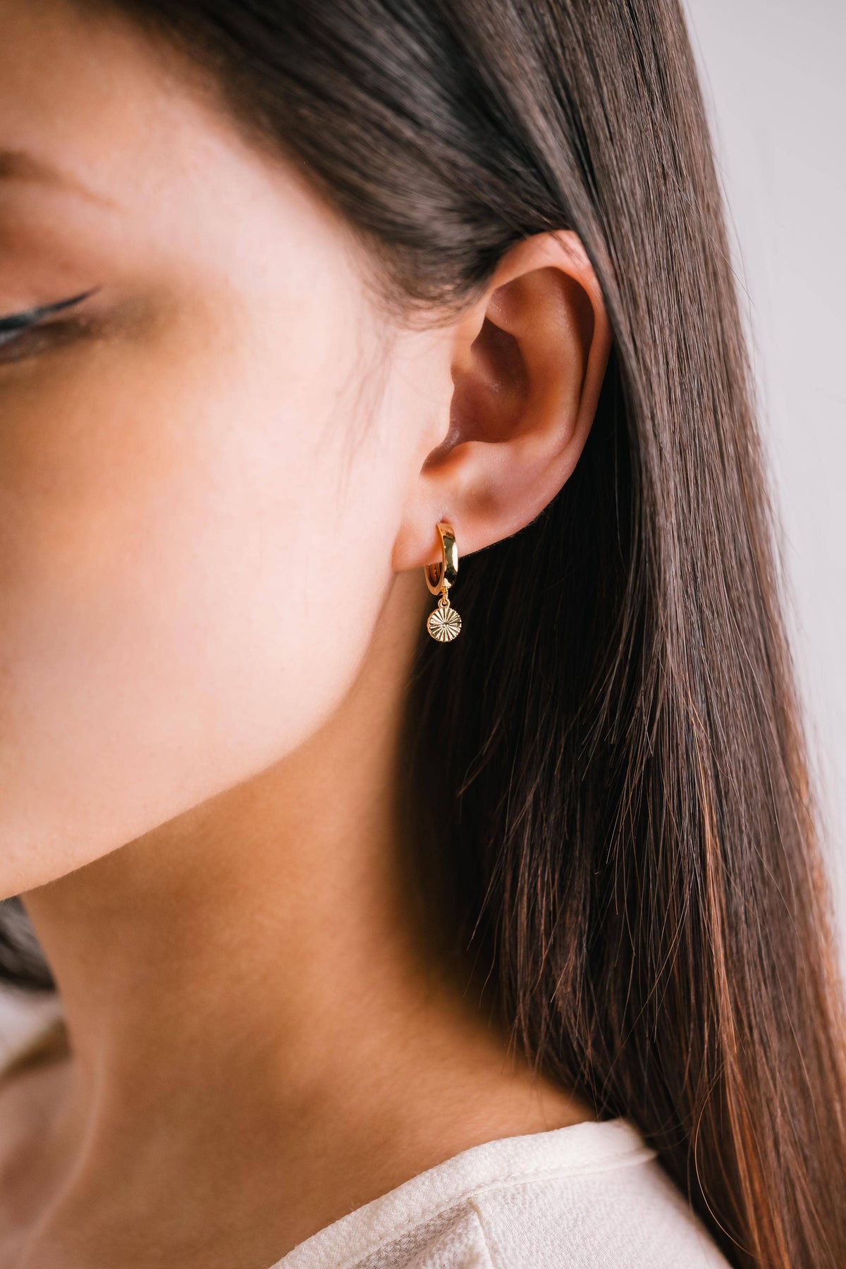 Everly Circle Huggie Drop Hoop Earrings