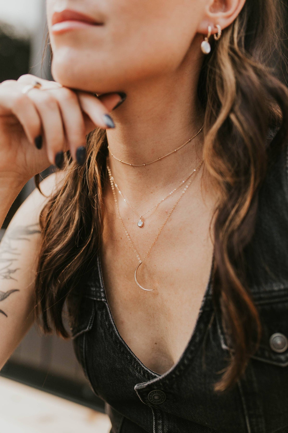 Mini Moon Pendant | 14kt Gold Fill + Sterling Silver
