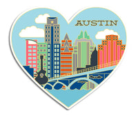 Austin Texas Skyline Heart Die Cut Sticker