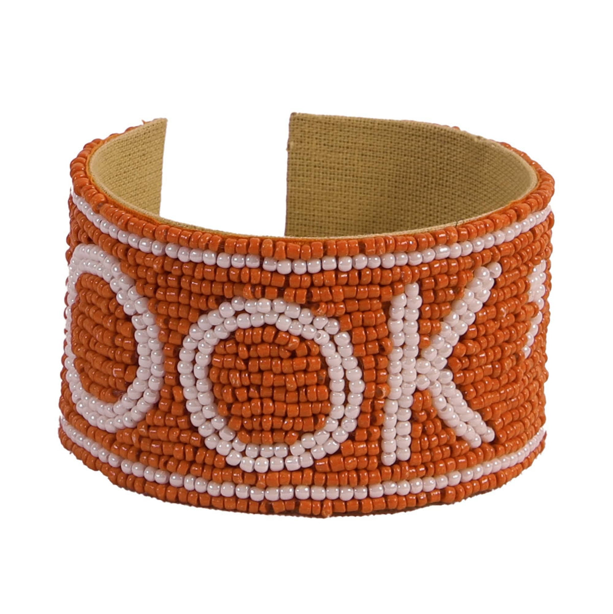 Texas Hook 'em Beaded Cuff in Burnt Orange and White by Desden