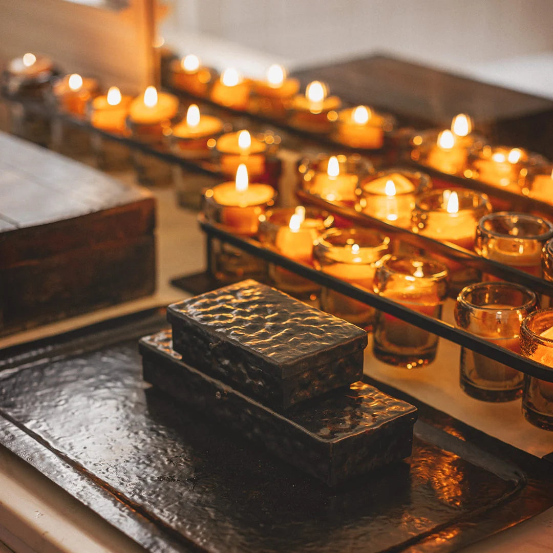 Jan Barboglio 6-Step Firedance Railroad with hand blown votives