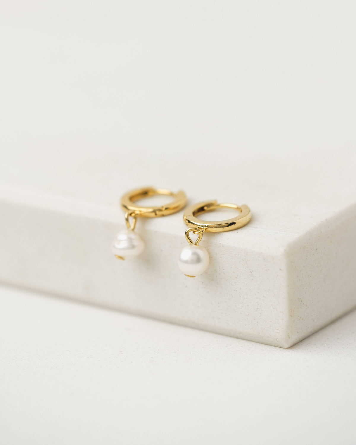 Amari Pearl Huggie Drop Hoop Earrings