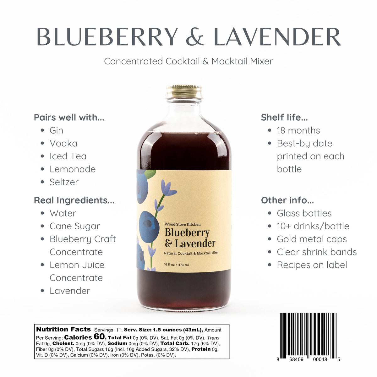 Blueberry & Lavender Cocktail Mocktail Mixer, 16 fl oz