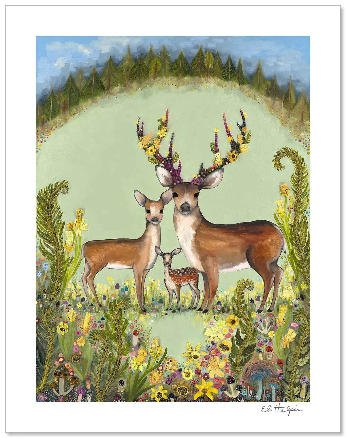 Eli Halpin Deer Family Signed Print