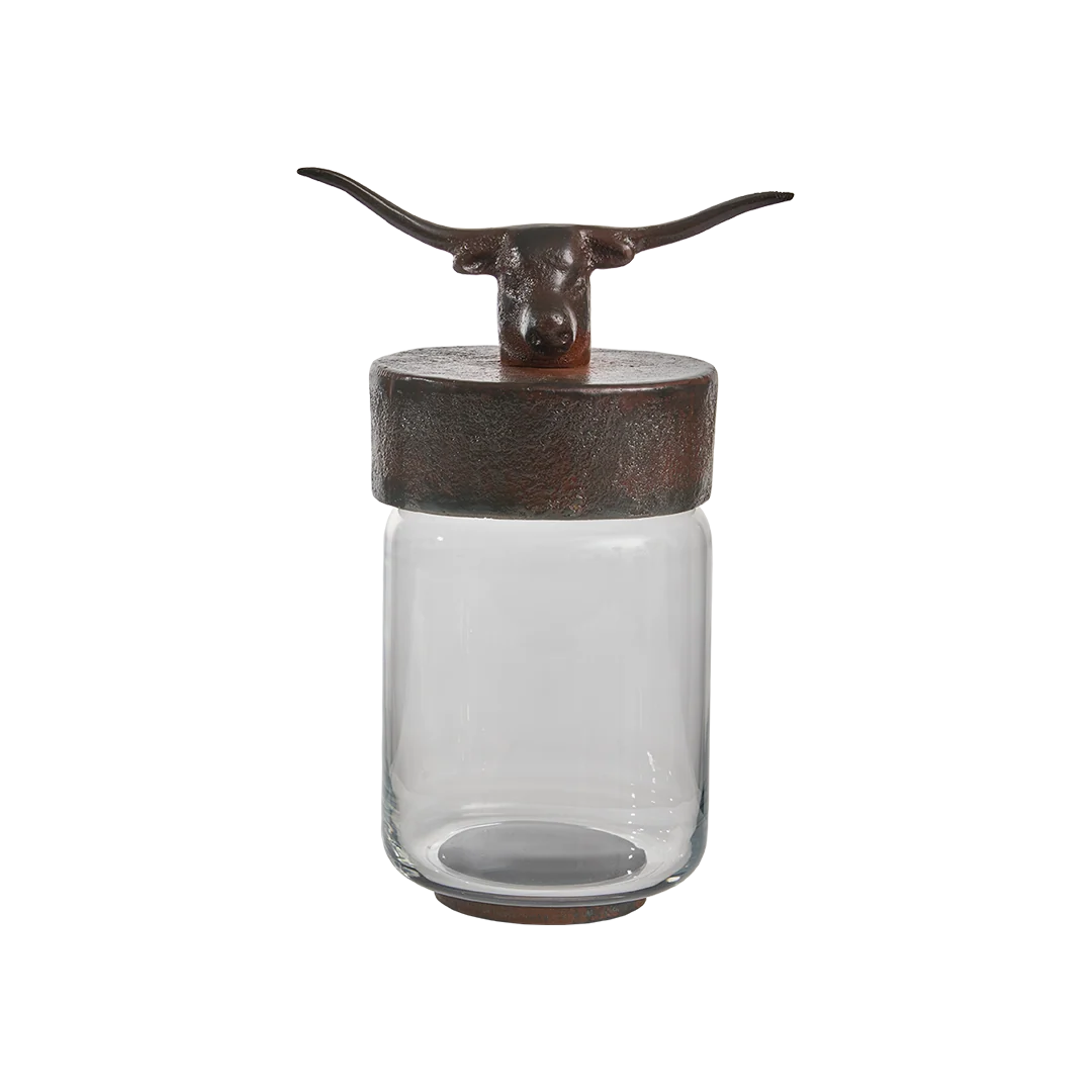 Jan Barboglio Nueces Canister w/Longhorn Head on Lid