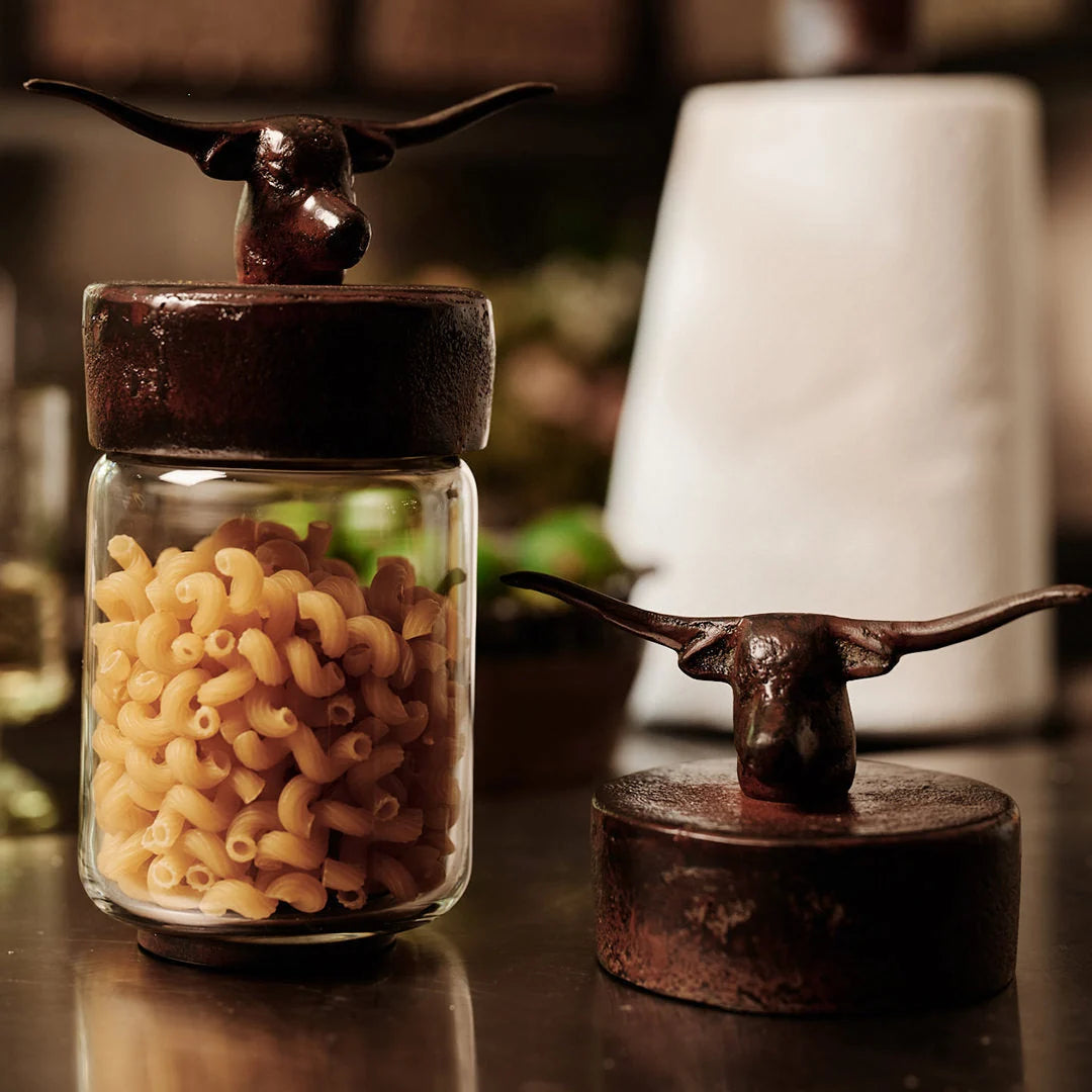 Jan Barboglio Nueces Canister w/Longhorn Head on Lid