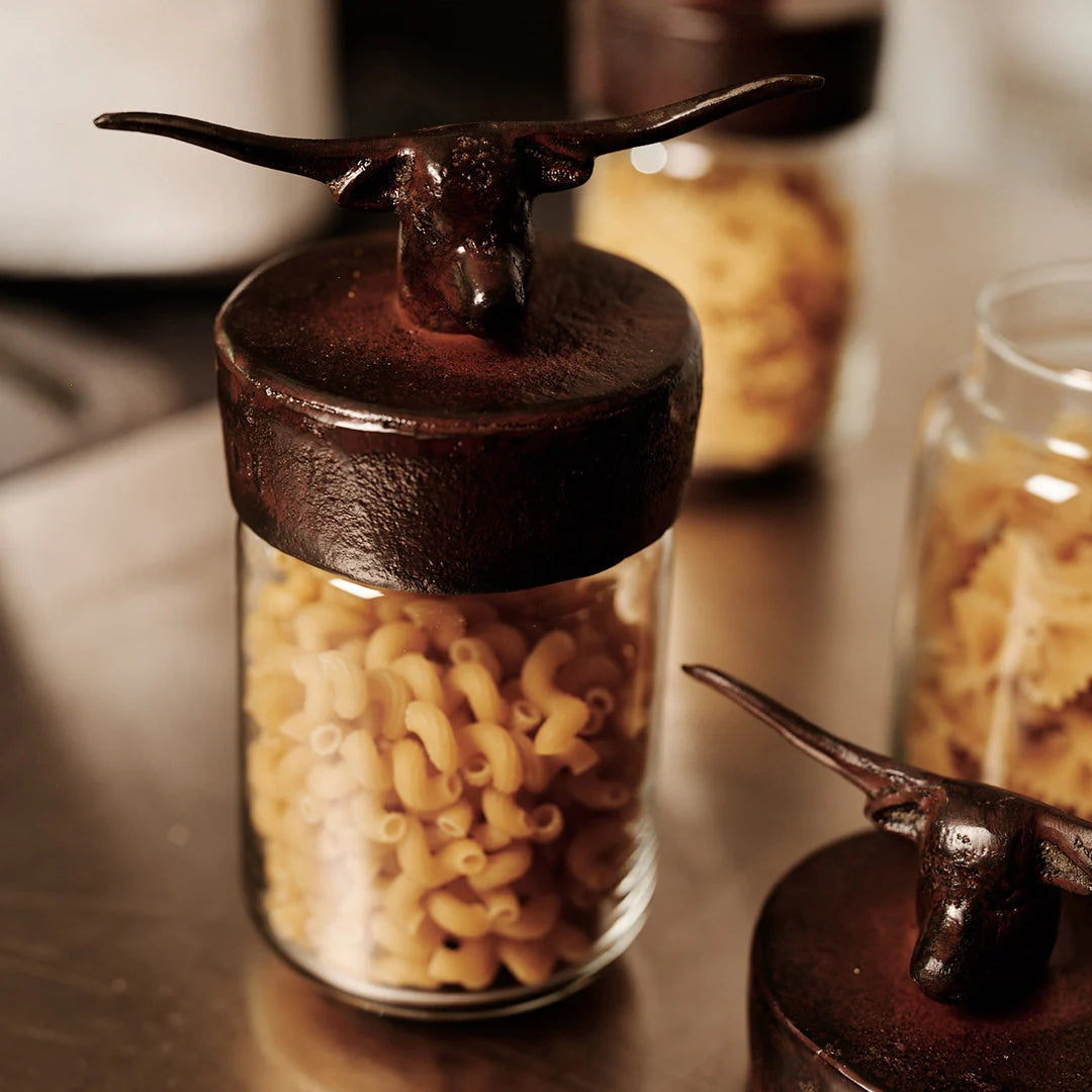 Jan Barboglio Nueces Canister w/Longhorn Head on Lid