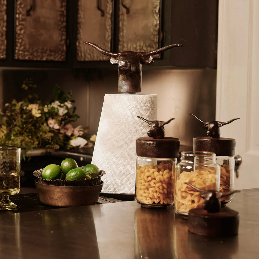 Jan Barboglio Nueces Canister w/Longhorn Head on Lid