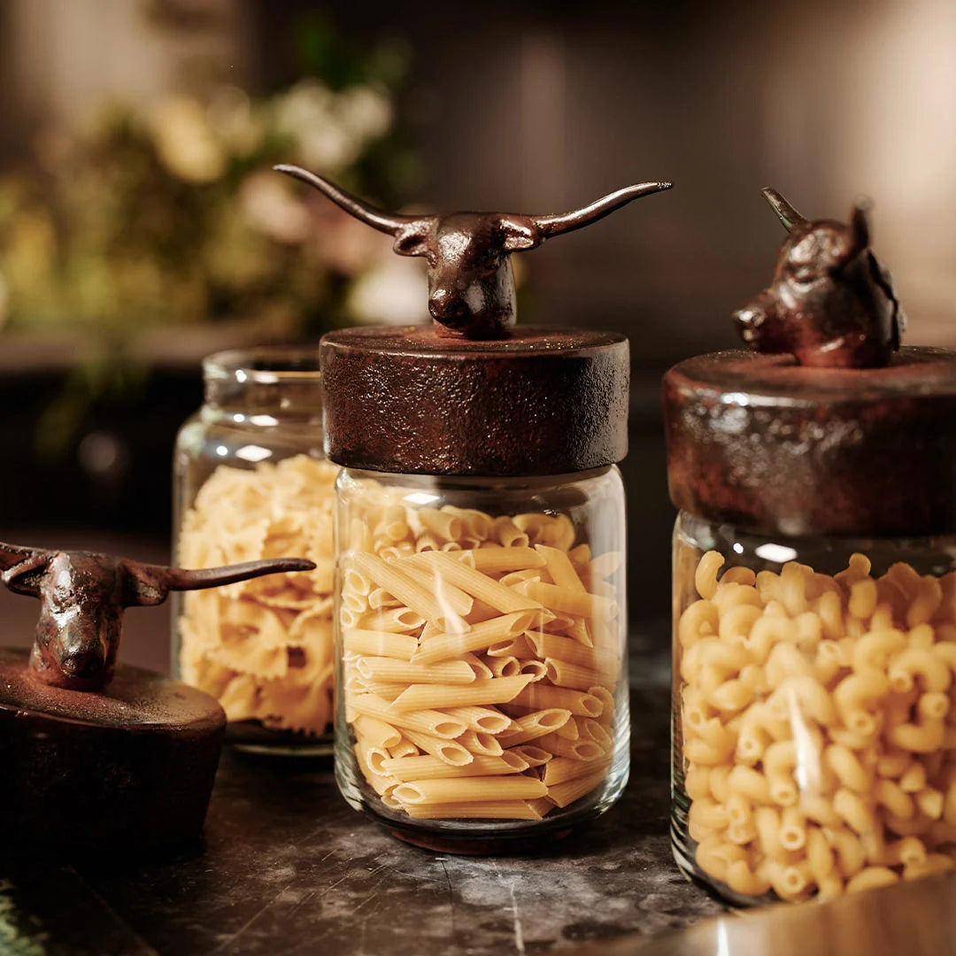 Jan Barboglio Nueces Canister w/Longhorn Head on Lid