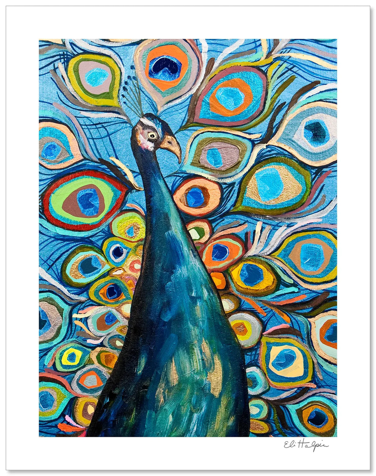 Eli Halpin Peacock in Blue Signed Print