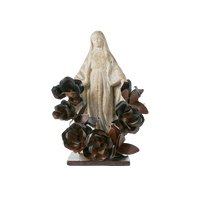 Jan Barboglio Saint Theresa Stone Virgin on Iron Stand w/ Forged Wreath Roses