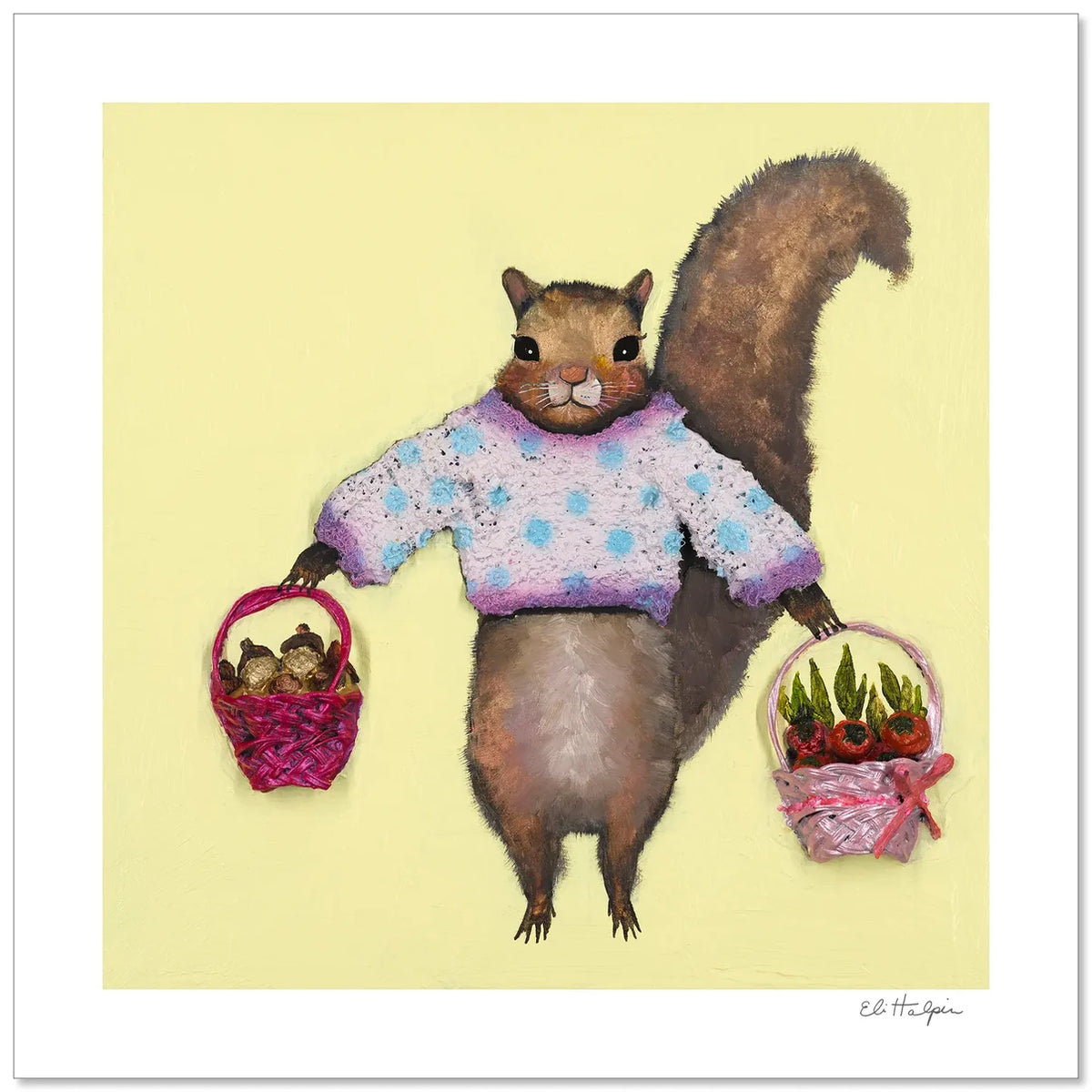 Eli Halpin Squirrel Sweater Yellow Signed Print