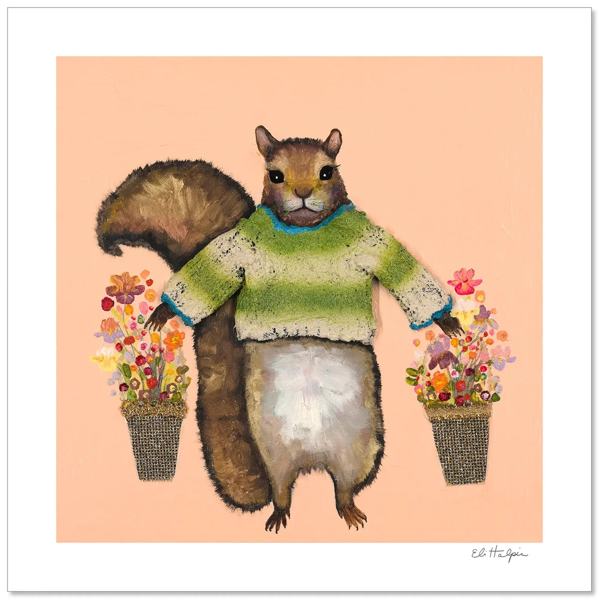 Eli Halpin Squirrel Sweater Peach Signed Print