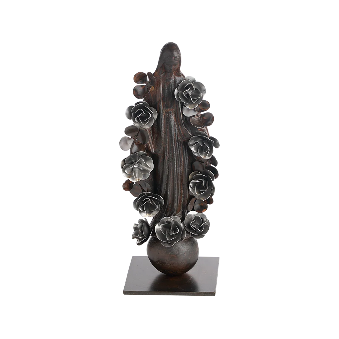 Jan Barboglio Virgen Con Flores on Balin Base & Zinc Finish Flowers