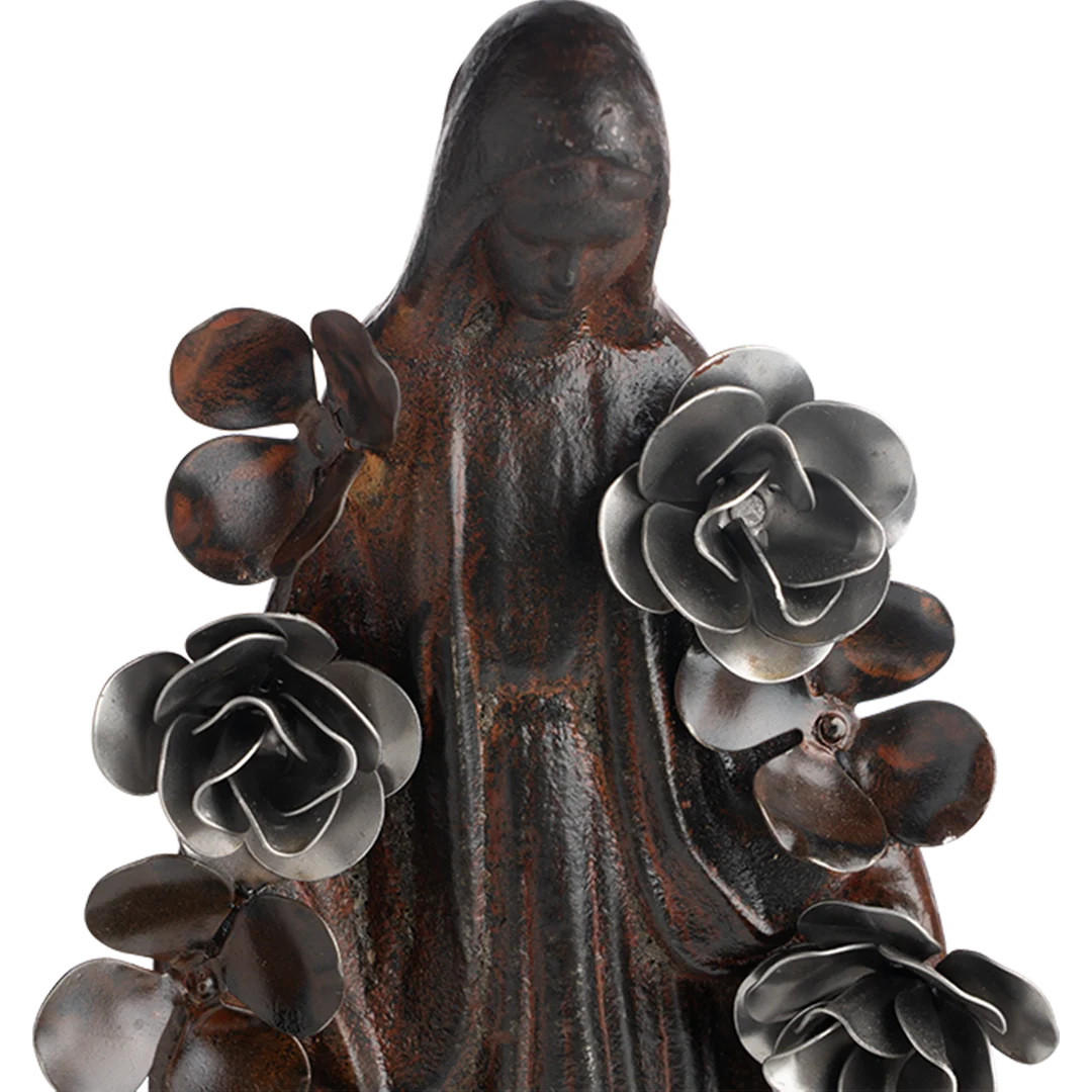 Jan Barboglio Virgen Con Flores on Balin Base & Zinc Finish Flowers
