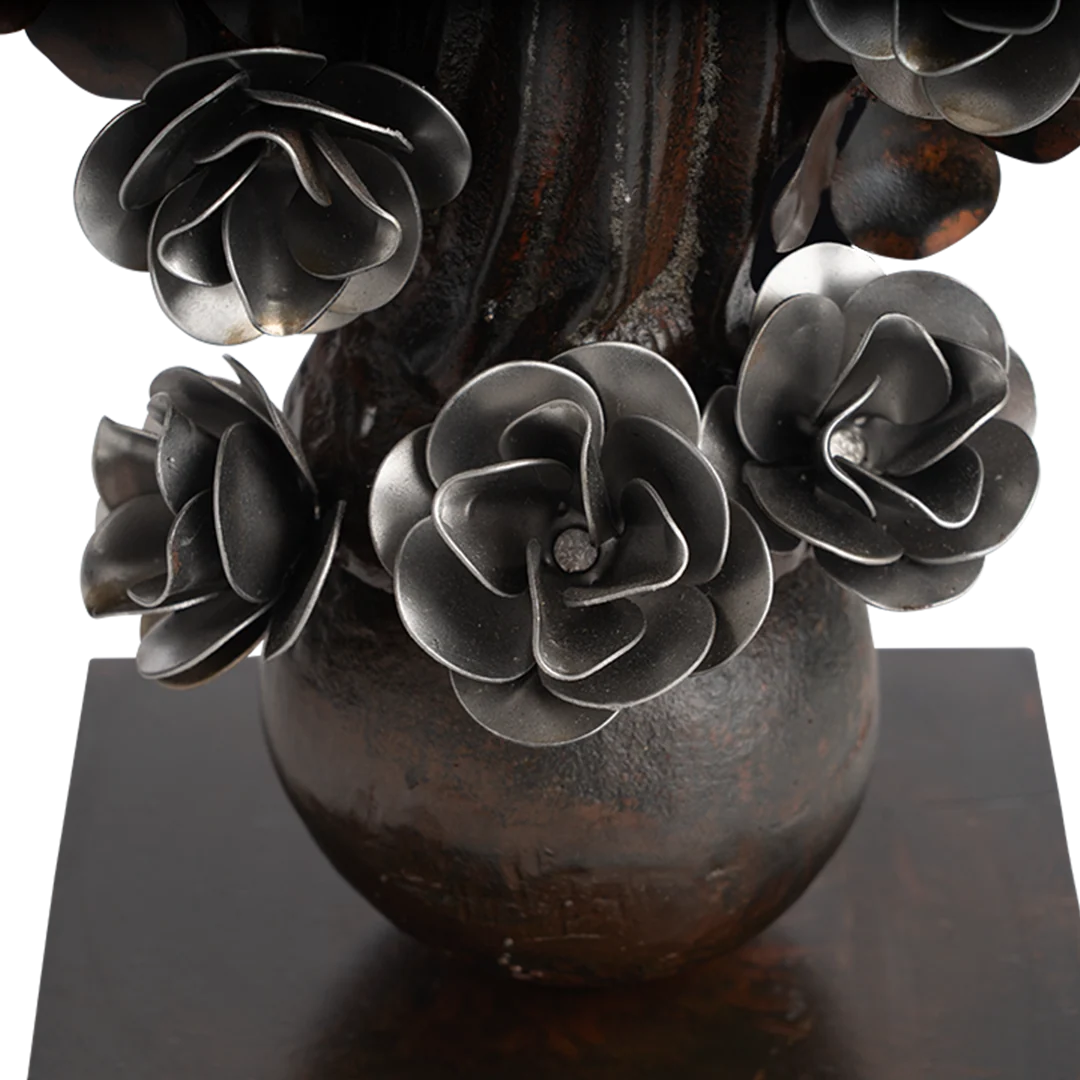 Jan Barboglio Virgen Con Flores on Balin Base & Zinc Finish Flowers