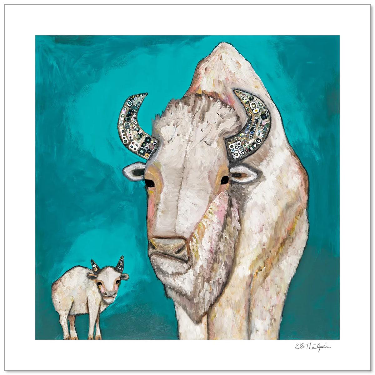 Eli Halpin White Bison Calf Signed Print