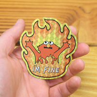Emo Puppet On Fire I'm Fine | Funny Glitter Shiny Sticker