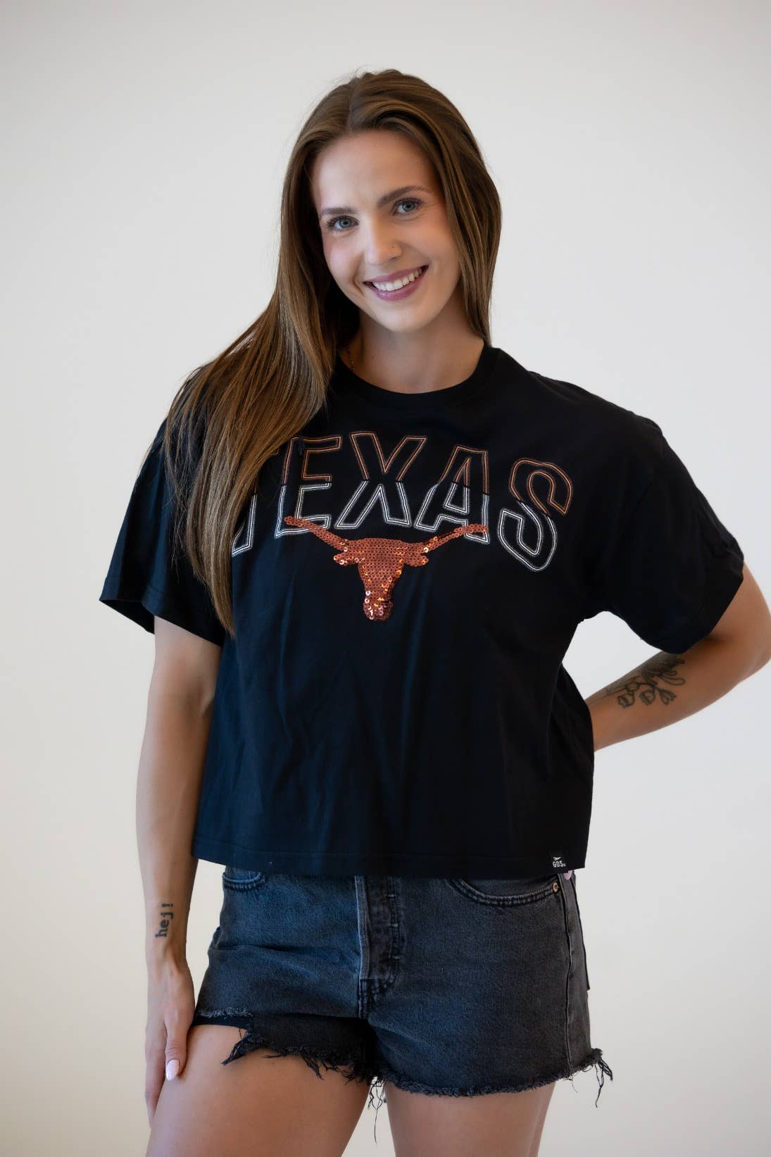 Texas Starlite Sequin Semi-Cropped Oversized Band Tee