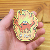 Emo Puppet On Fire I'm Fine | Funny Glitter Shiny Sticker