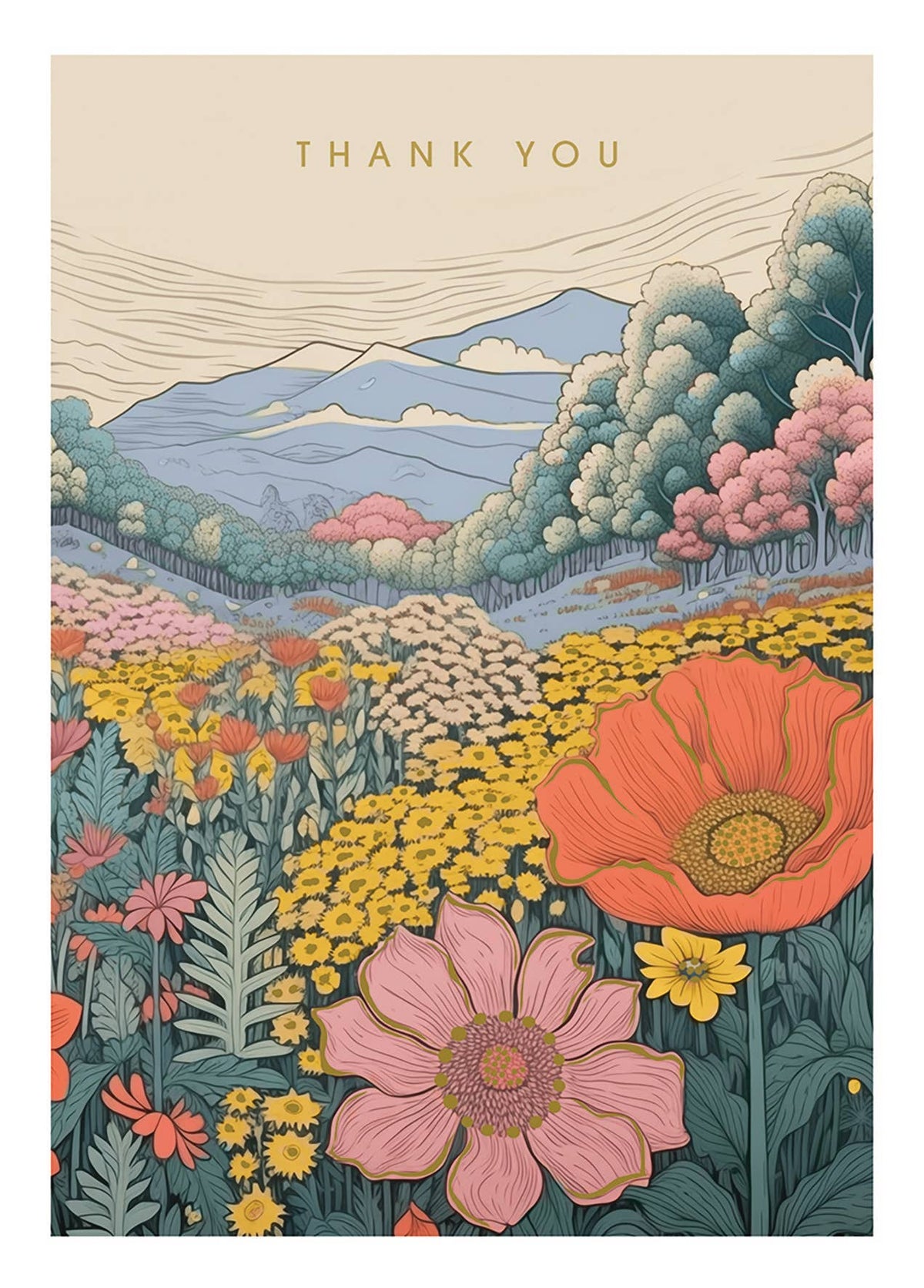 MOUNTAIN BLOOMS THANK YOU GREETING CARD 4.5 x 6.25"