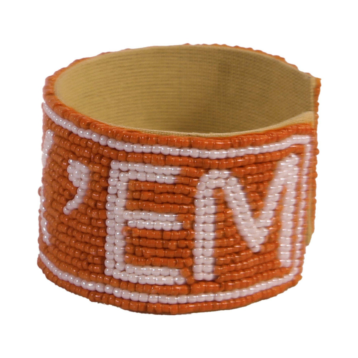 Texas Hook 'em Beaded Cuff in Burnt Orange and White by Desden
