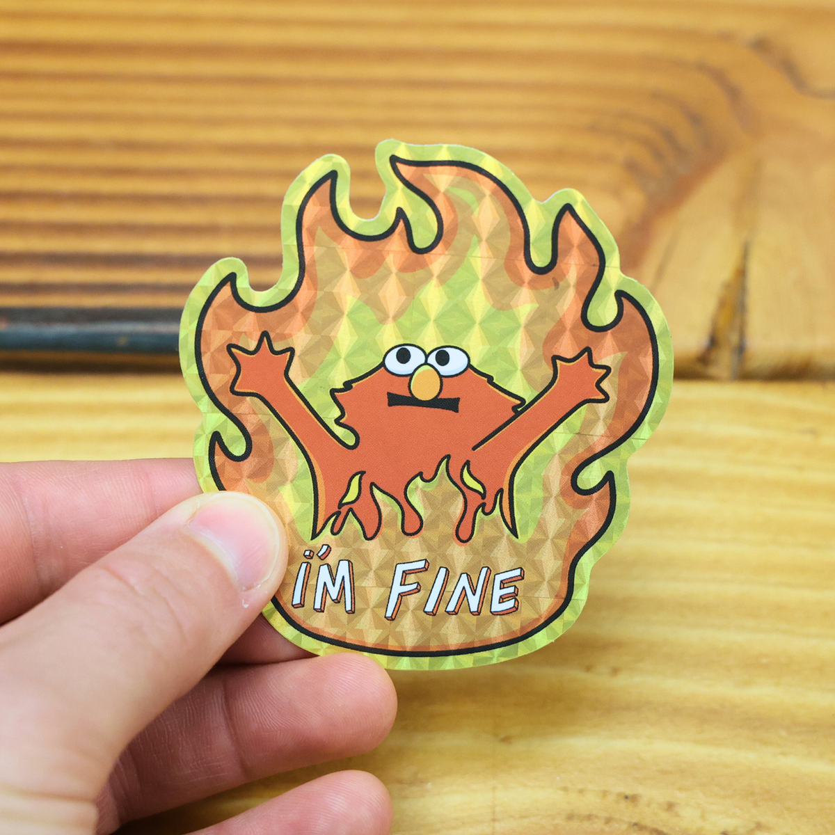 Emo Puppet On Fire I'm Fine | Funny Glitter Shiny Sticker