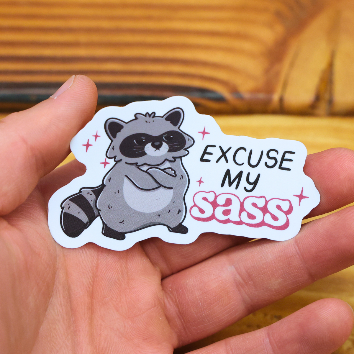 Excuse My Sass Raccoon Funny Vinyl Sticker
