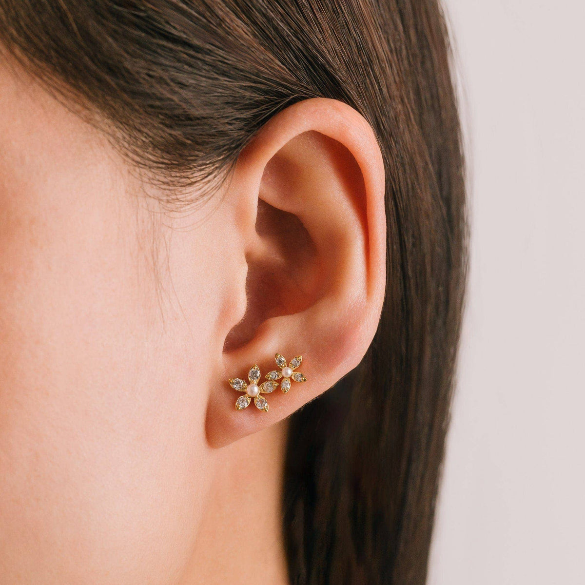 Lily Climber Earrings | CZ Climber Earrings | Floral Climber