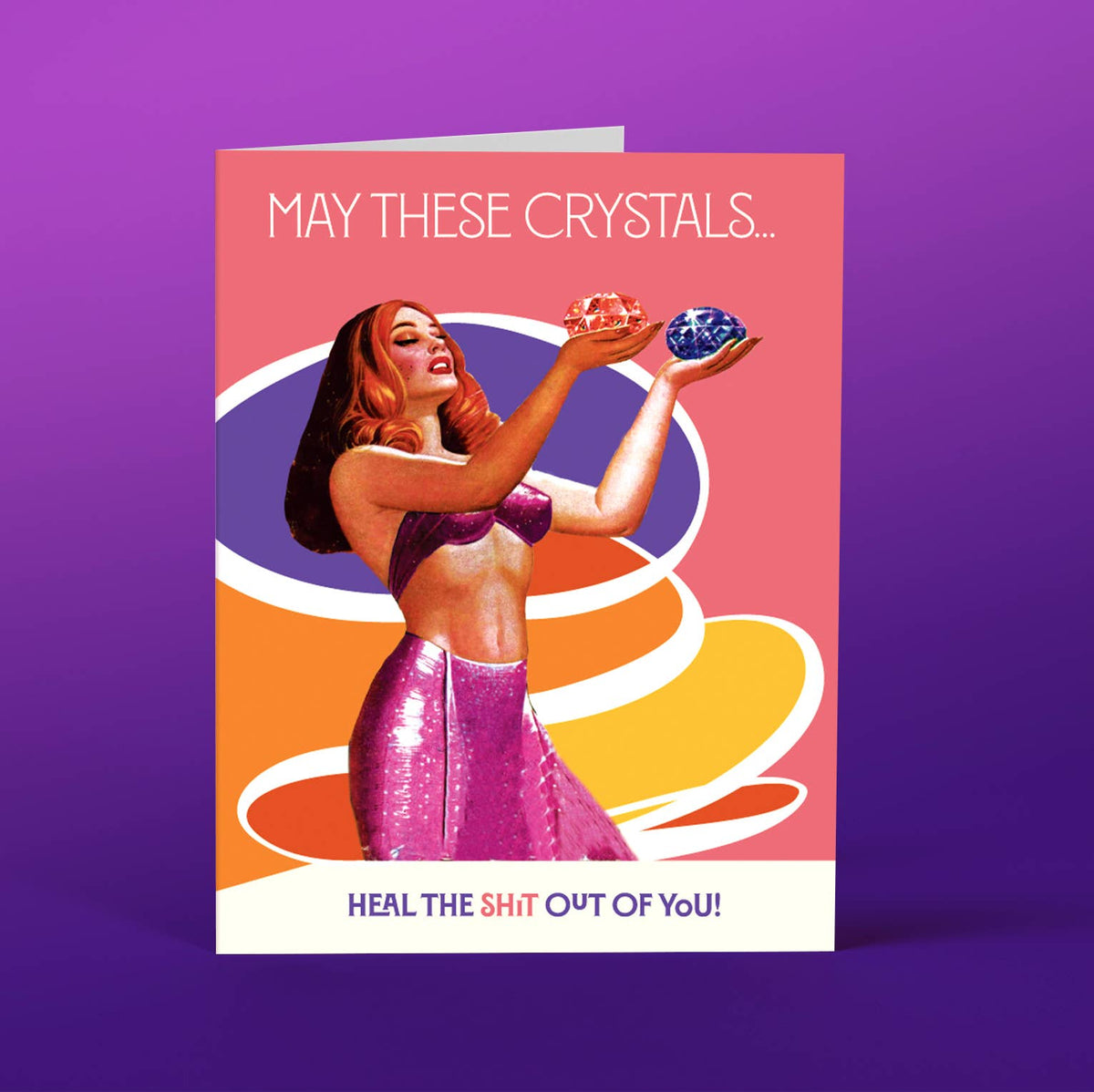Crystals Heal Pink Greeting Card