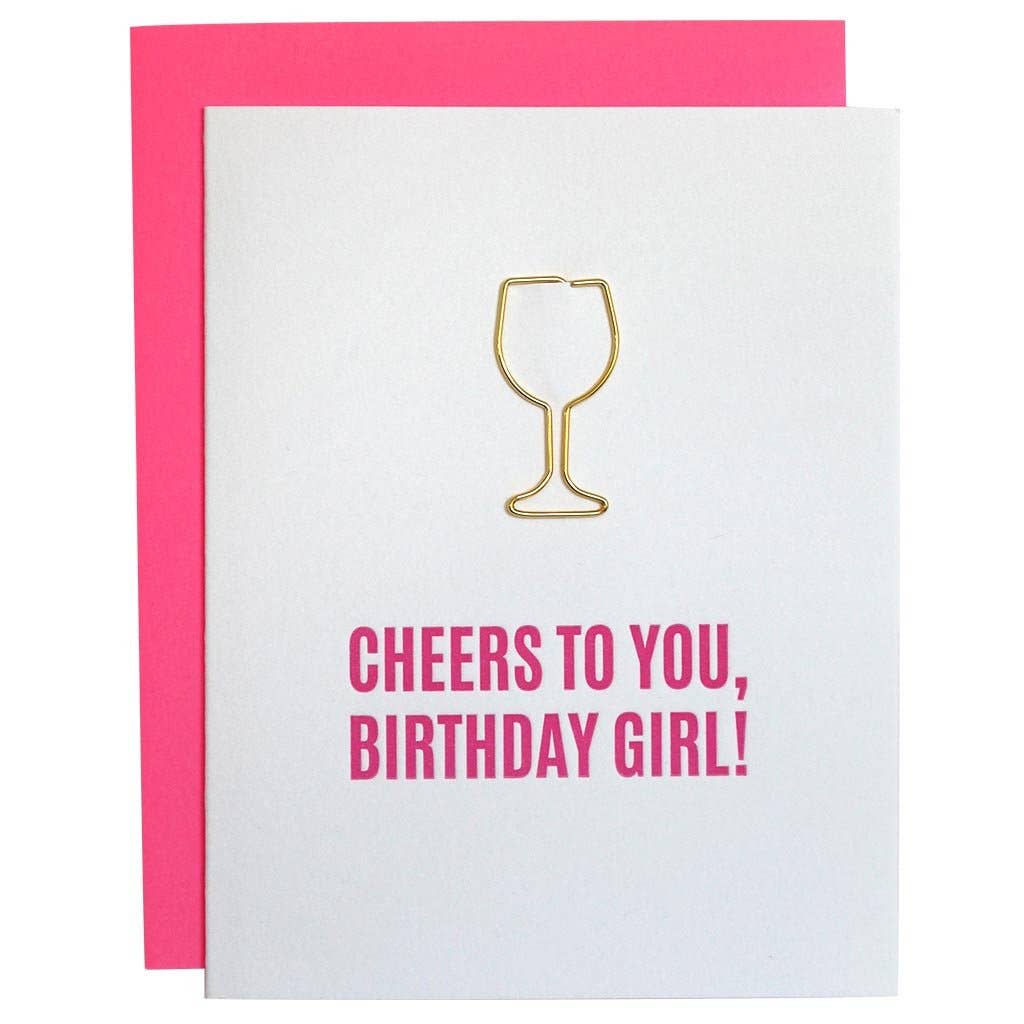 Cheers Birthday Girl - Paper Clip Greeting Card