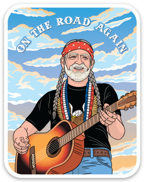 Willie Nelson On The Road Again Die Cut Sticker – shopthetreehouse