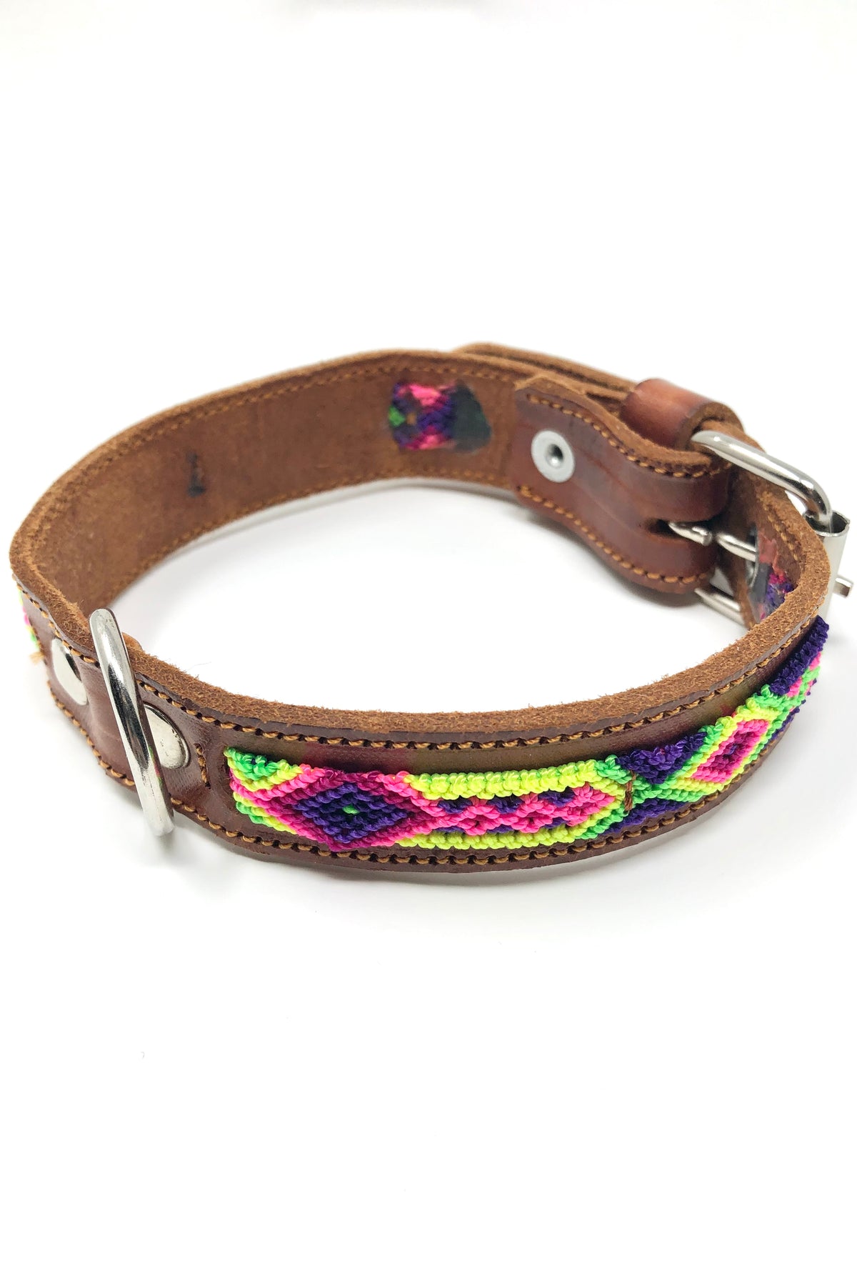 Colorful Pink/Purple Leather Pet Collar: Small