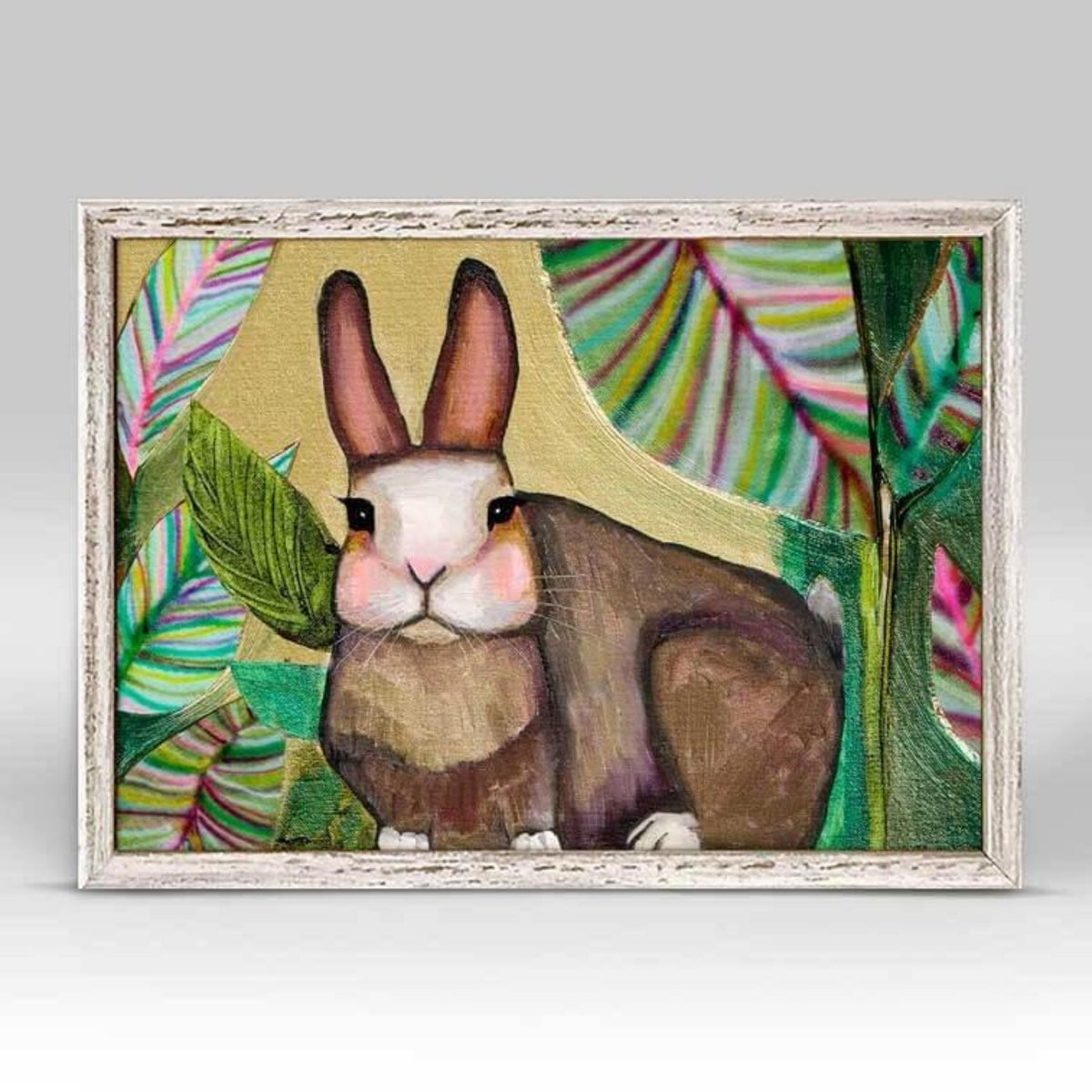 Carrot Cake Bunny In Leaves Rustic White Mini Framed Canvas 6x6