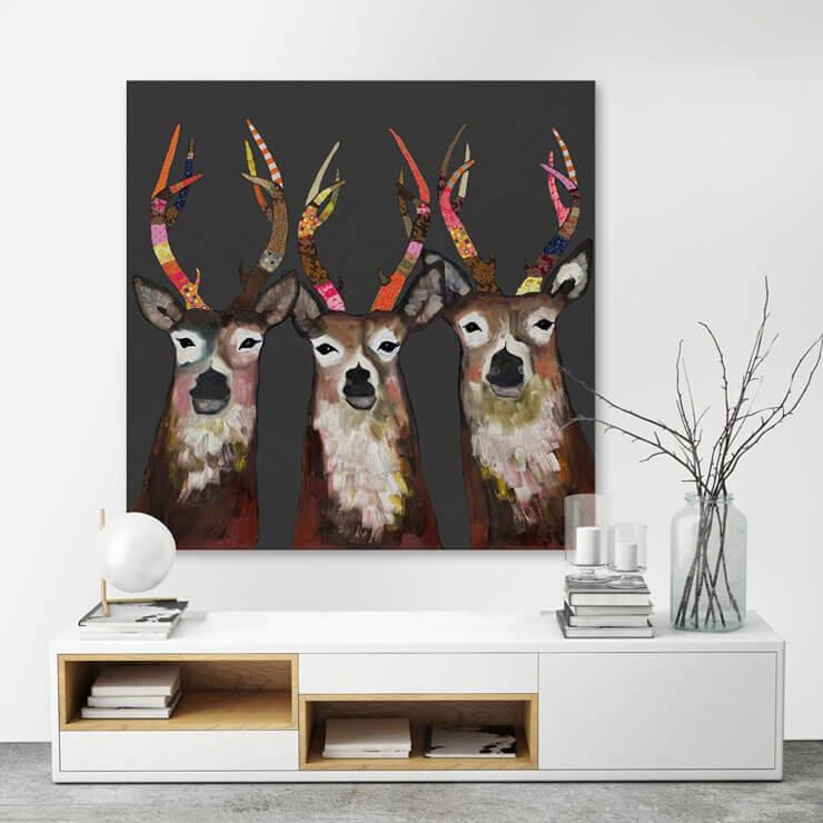 Designer Deer on Charcoal Canvas Wall Art 30x30