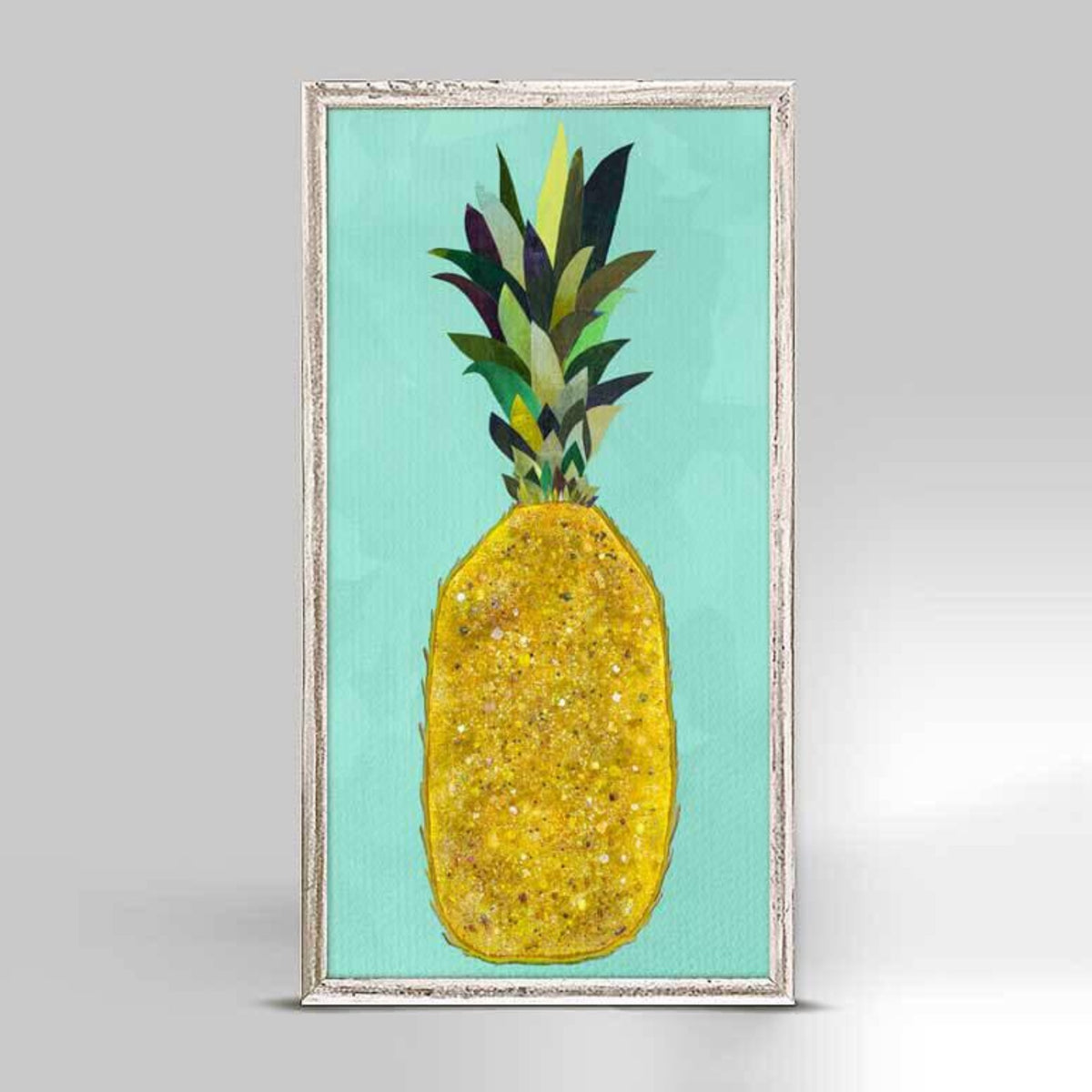 Jeweled Pineapple Rustic White Mini Framed Canvas 5x10